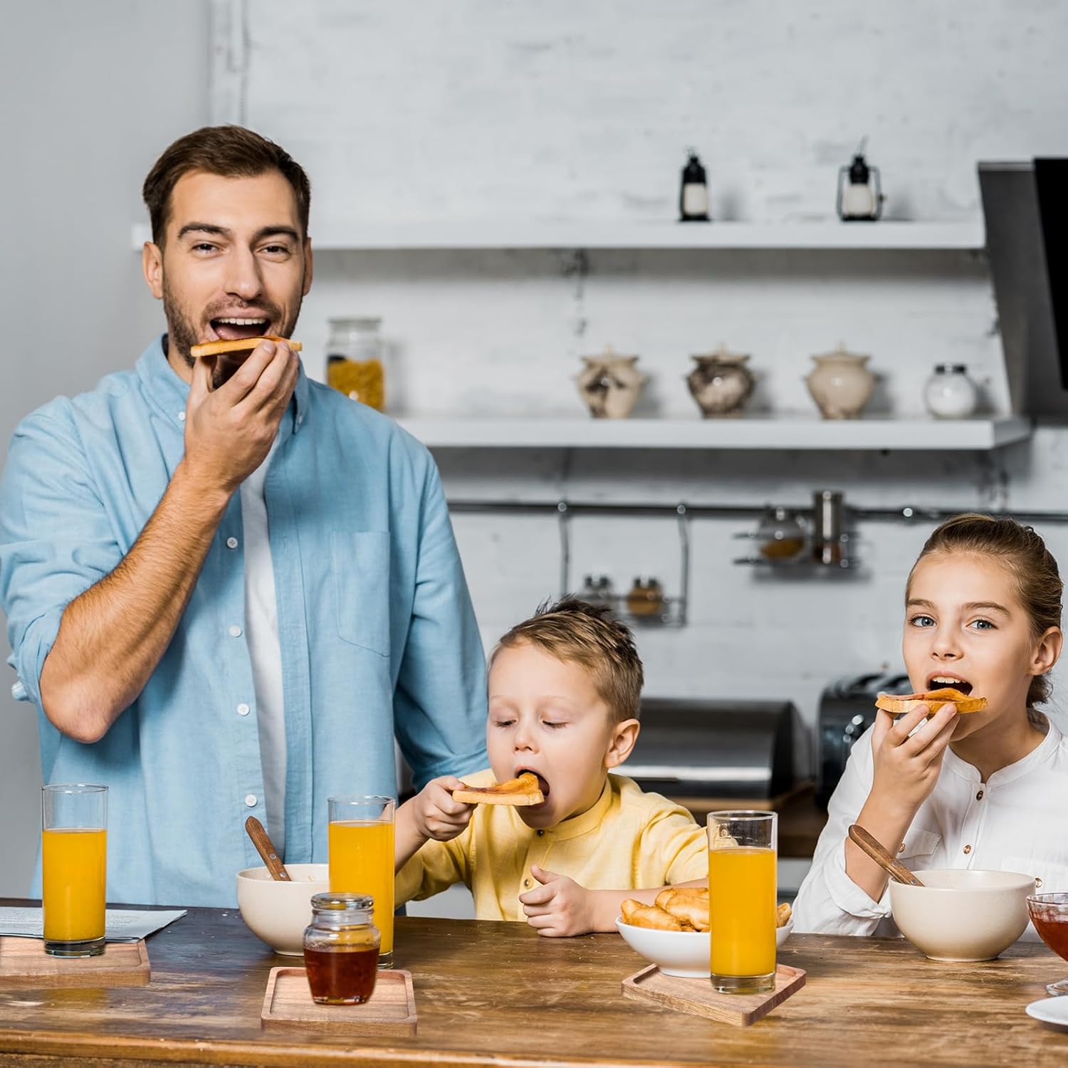 Zhehao 16 Pcs Acacia Wood Coasters Bulk 4 Inch Wooden Stackable Reusable Drink Coasters for Coffee Tea Table Protection Table Bar Home Desk Supplies Housewarming Gifts(Square) - Image 6