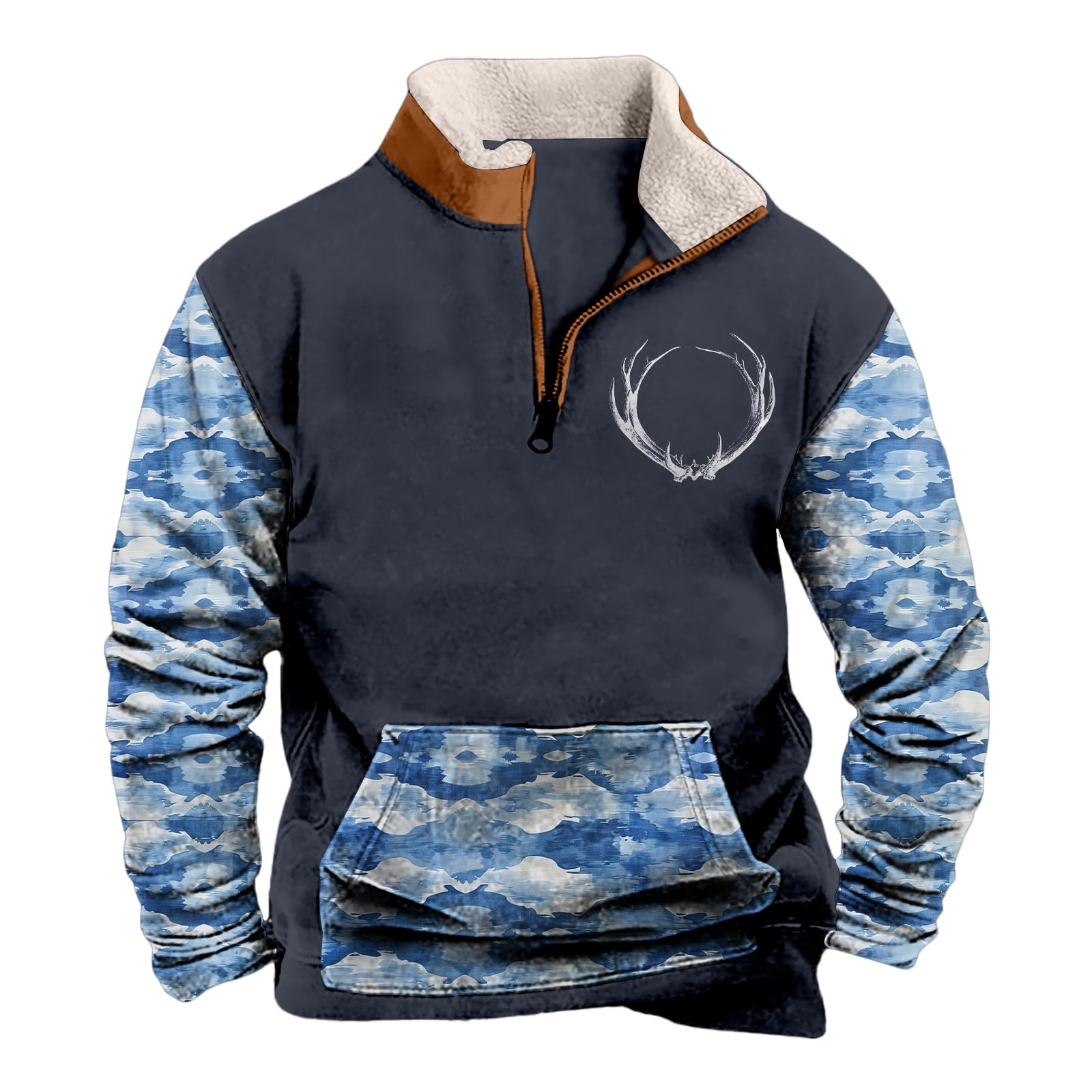 domirica Mens Aztec Cowboy Western Quarter Zip Pullover Long Sleeve Sweatshirt Oversized Crewneck Hoodie