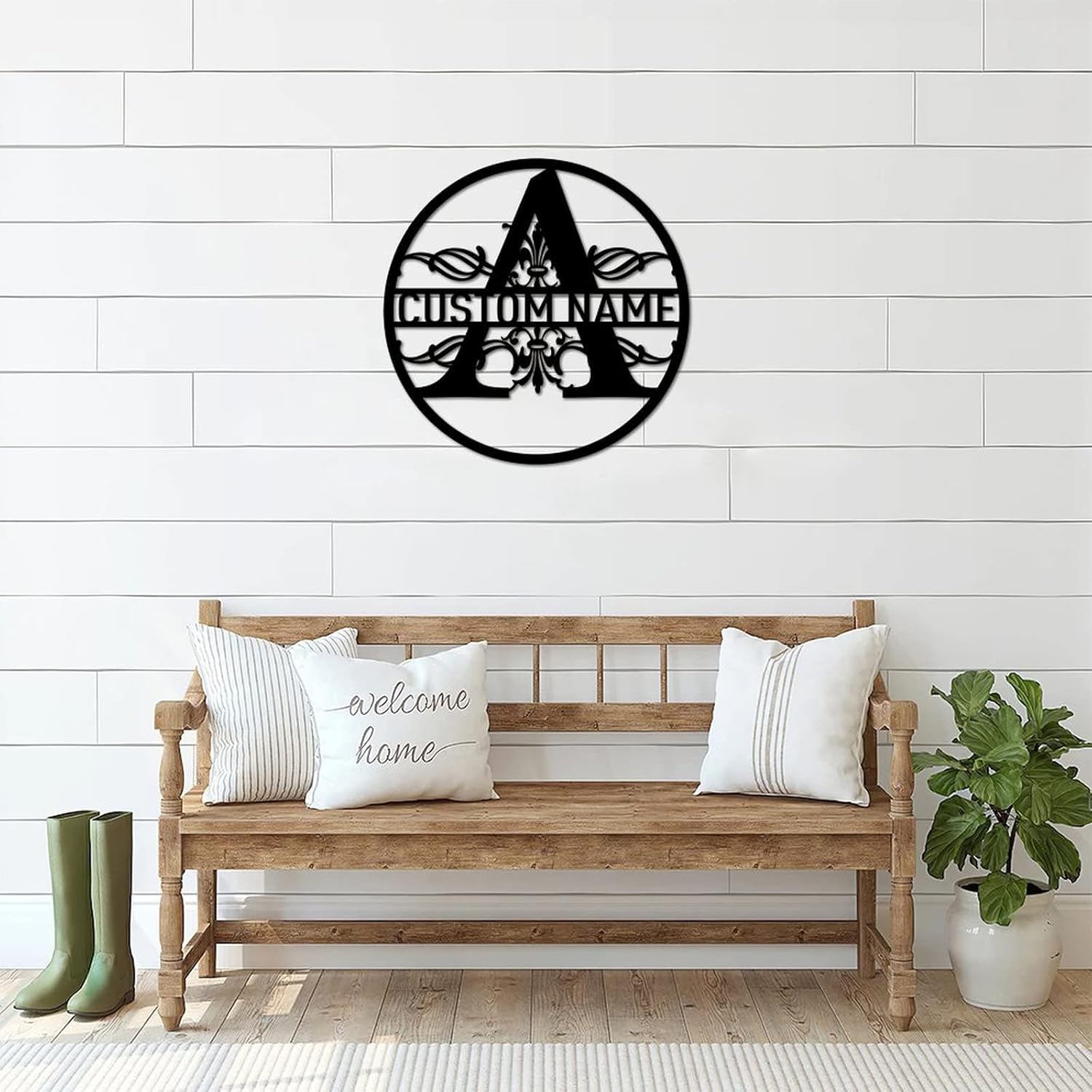 A Custom Name Initial Letter Monogram Modern Metal Sign Address Sign Plaque Customizable Long Lasting Steel Metal Wall Hanging Sculpture Sign for Backyard Ranch Workshop Decor Home Decor 18 Inch