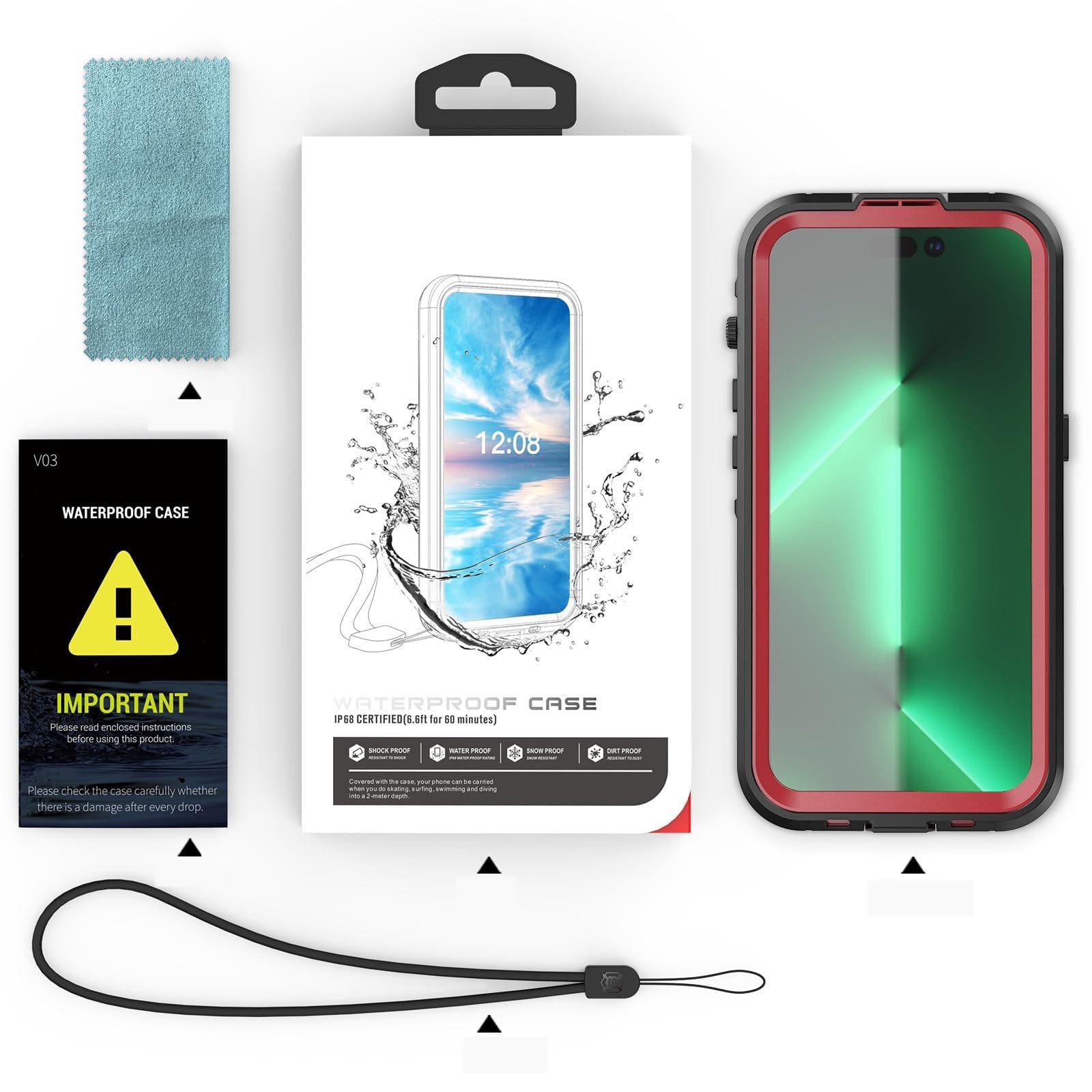 Custodia Impermeabile per iPhone 15Pro Max/15 Pro/15 Plus/15, Robusta Protezione Anticaduta di Grado Militare, Cover Antiscivolo con Supporti per la Protezione della Fotocamera, 15 PRO,Verd