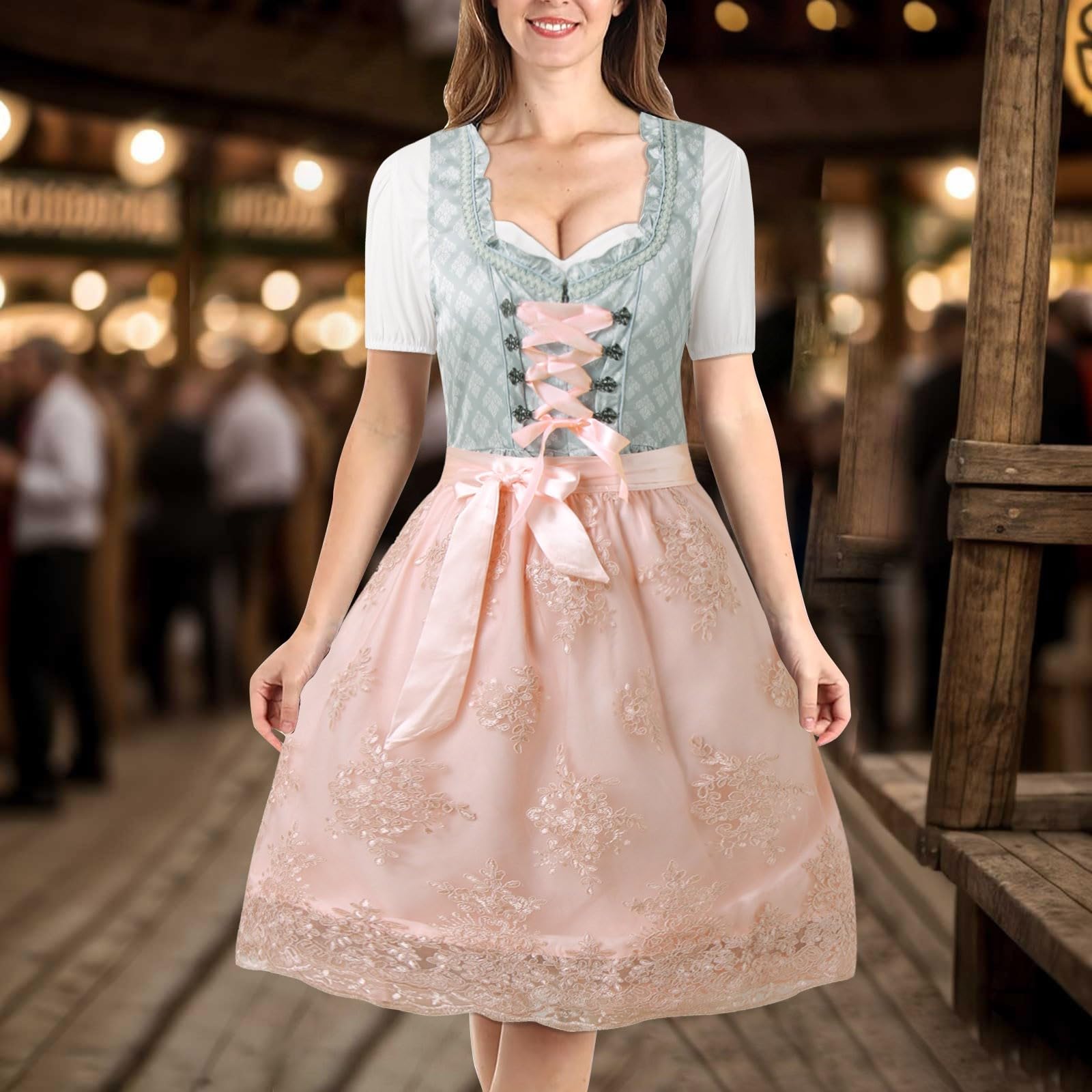 Abiti da Cerimonia Donna Dirndl Donna Midi Set Costume da per Halloween Oktoberfest Scultura del Corpo Abito da Scena Rinascimentale Elegante Principessa Medievale Vestito Costume da Birra