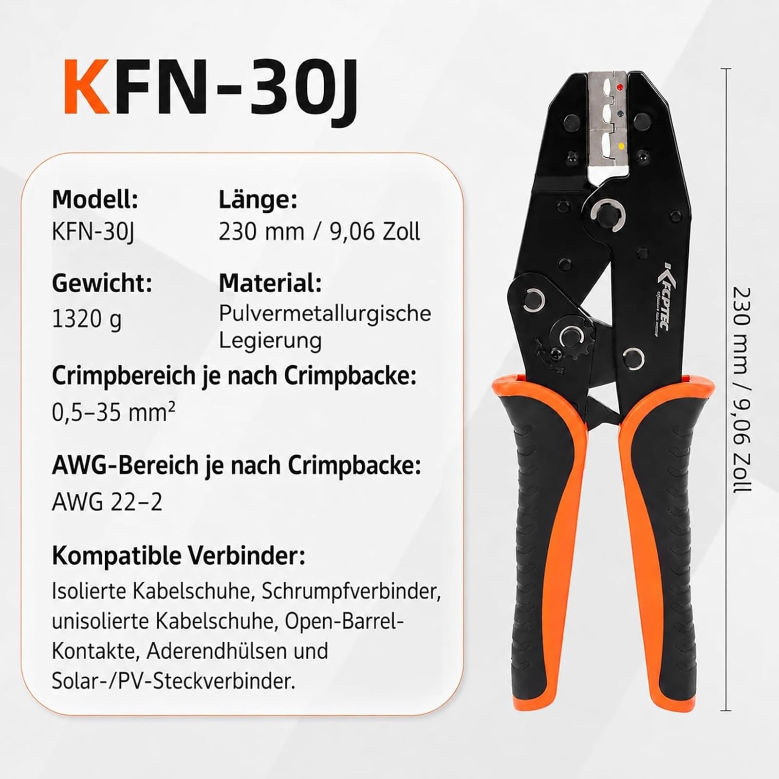 KF CPTEC Crimpzangen-Set, 9-teilig, mit Wechselbacken | Für Kabelschuhe, Aderendhülsen und MC4-Stecker, Ratschenmechanik, Werkzeugkoffer