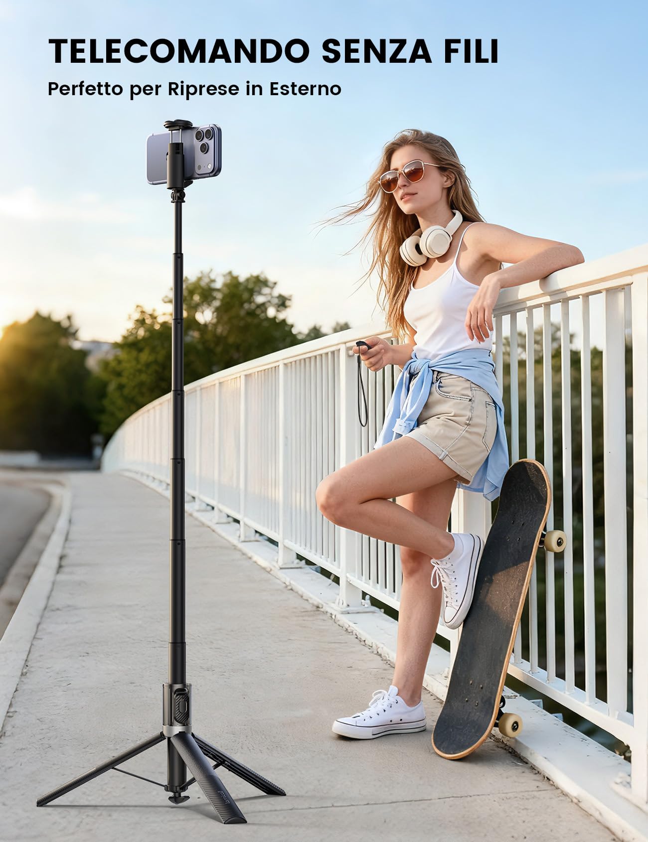Lamicall Treppiede Smartphone, Bastone Selfie - [Apertura Automatica] 165cm Treppiede Portatile Estensibile con Telecomando Wireless & Slitta a Freddo, Alluminio, 360° Rotazione, per iPhone/Samsung