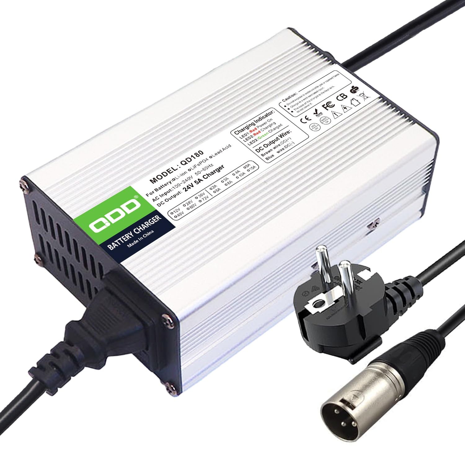QDD Caricatore 24V 5A 24V al piombo-acido 24V utilizzato per batteria AGM Gel VRLA OPZV al piombo-acido, uscita CC, connettore XLR a 3 poli