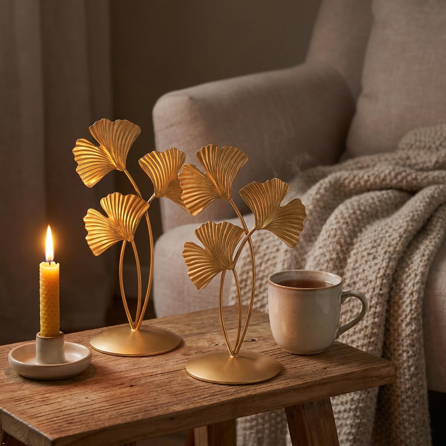 Gold Ginkgo Leaf Table Decor - Set of 2 -5