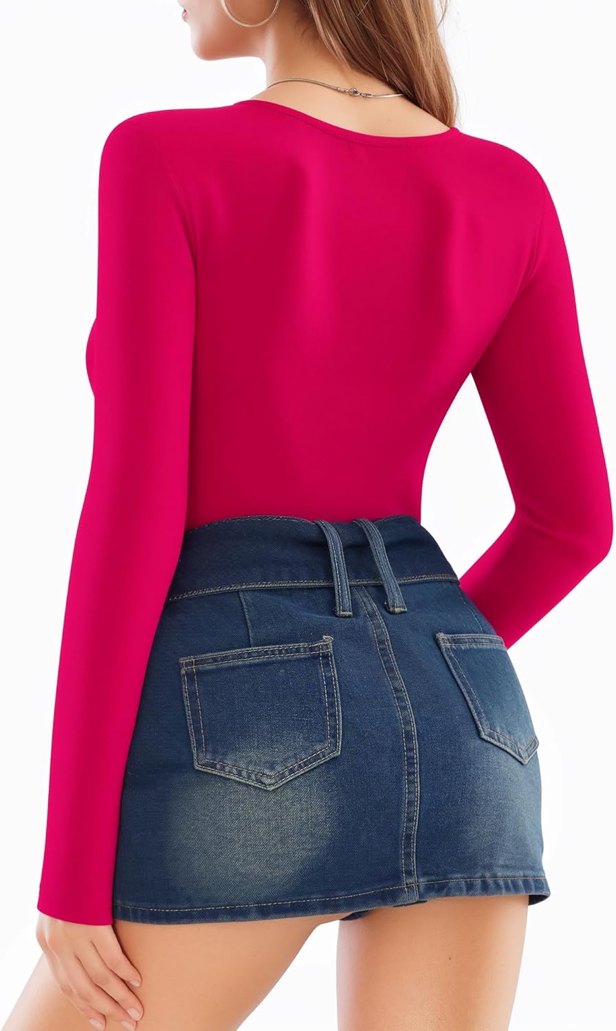 MANGOPOP Bodysuits for Women Deep V Neck Twist Knot Fitted Long Sleeve Bodysuit Basic Tops Casual T Shirts - Image 3