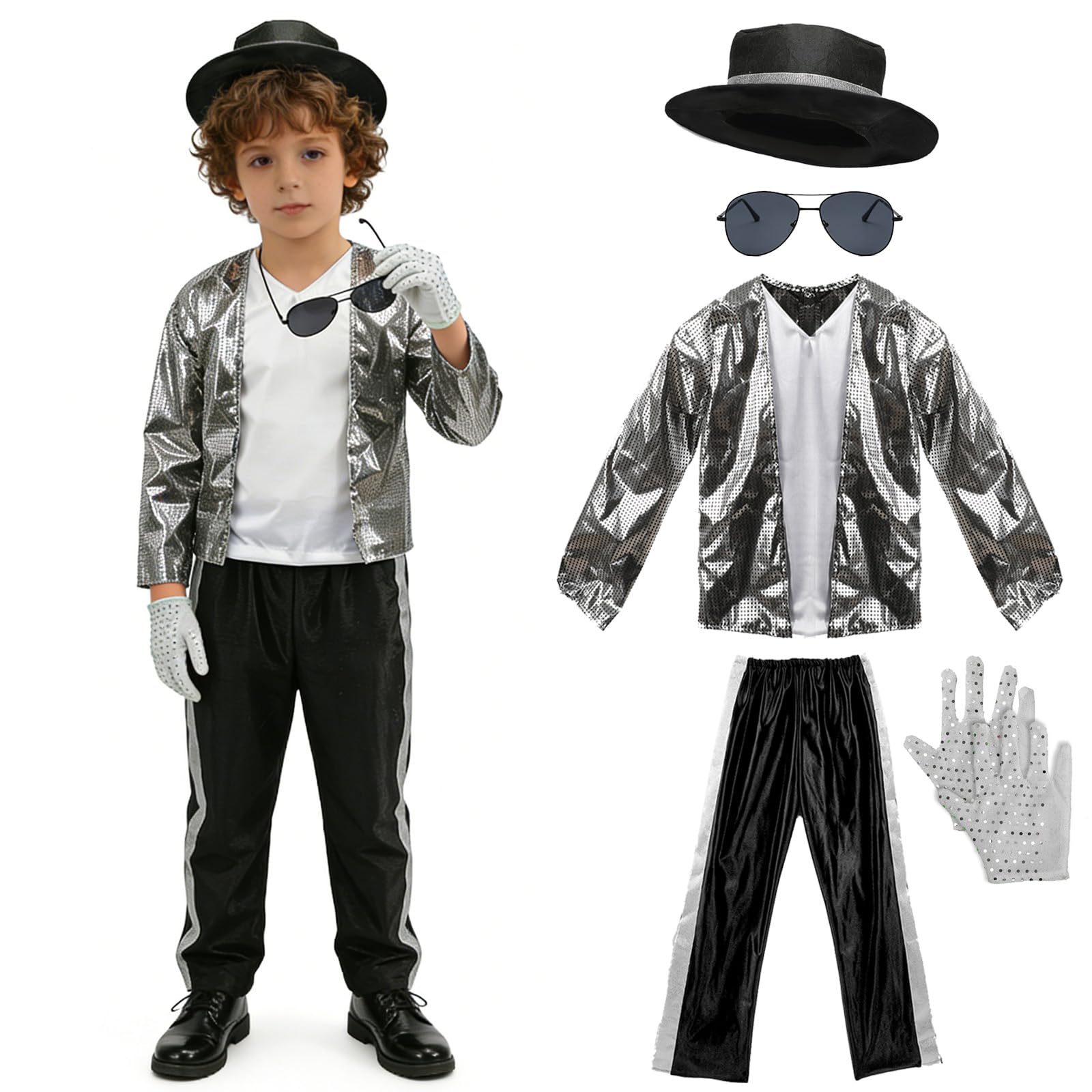 Dacnod 5 Pcs Pop Star Costume Kids Jacket Pants Hat Glasses Set Cosplay — image 1