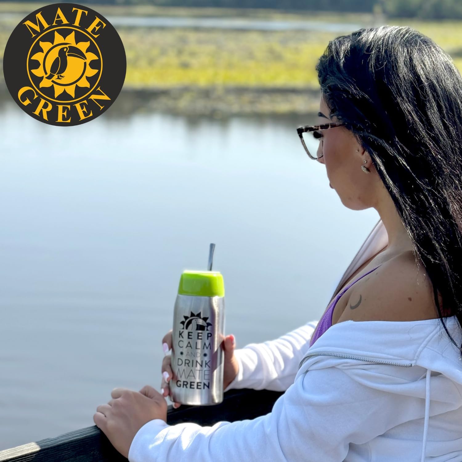 Mate Green Yerbomos 4.0 Black 580 ml for Yerba Mate Tee 580 ml, a Portable Accessory for Yerba Mate, Works Like a Thermos Flask with a Water Bottle and Keeps The Water, Silver-Black, 13308