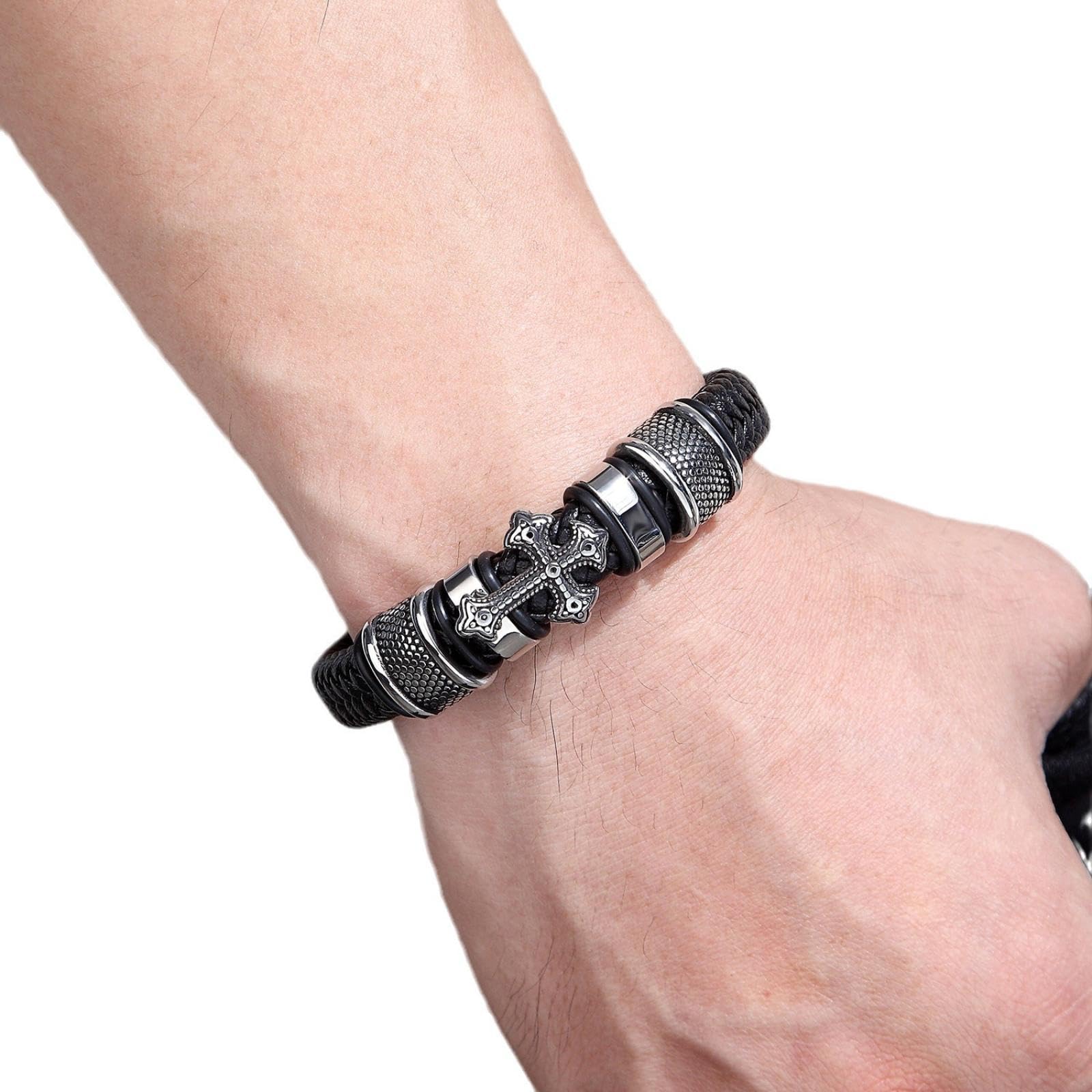 GXNRHG MOCHAMIK Pulseras para Hombre Joyería Pulseras de Cuero Tejidas a Mano Cruces Trenzadas de Cuero Pulseras para Hombre Tendencia Retro