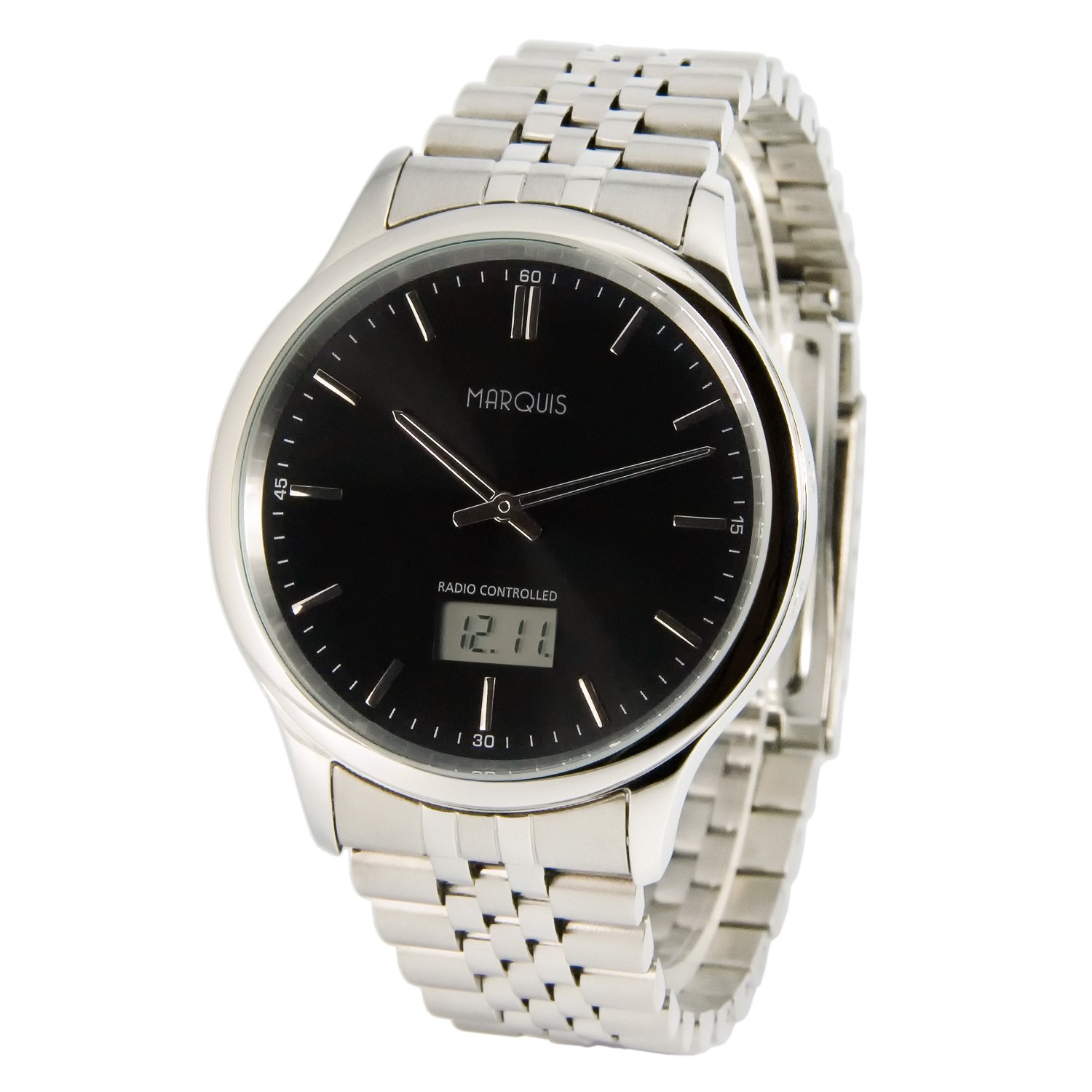 MARQUIS Elegante Herren Funkuhr (Junghans-Uhrwerk) Gehäuse und Armband aus Edelstahl 964.6222