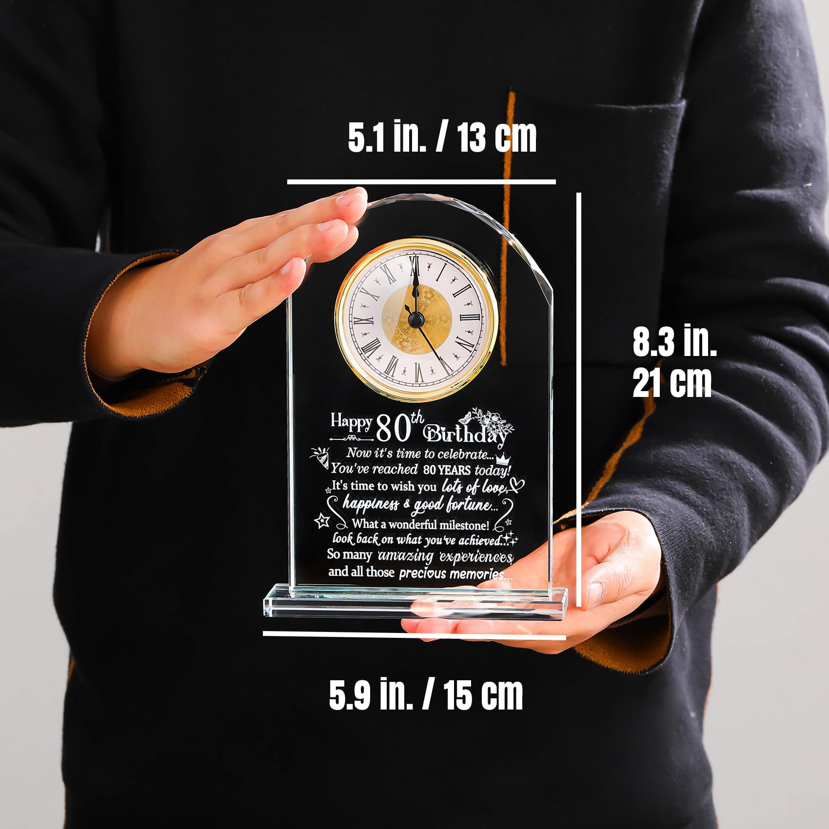 Ornalrist Happy 80th Birthday Quartz Clock Gifts for Women, Men, Couple, Parents & Grandma - 80 Year Old Birthday Presents for Her, Mom, Dad - 80 Year Blessing Quartz Clock Keepsake Home Decor