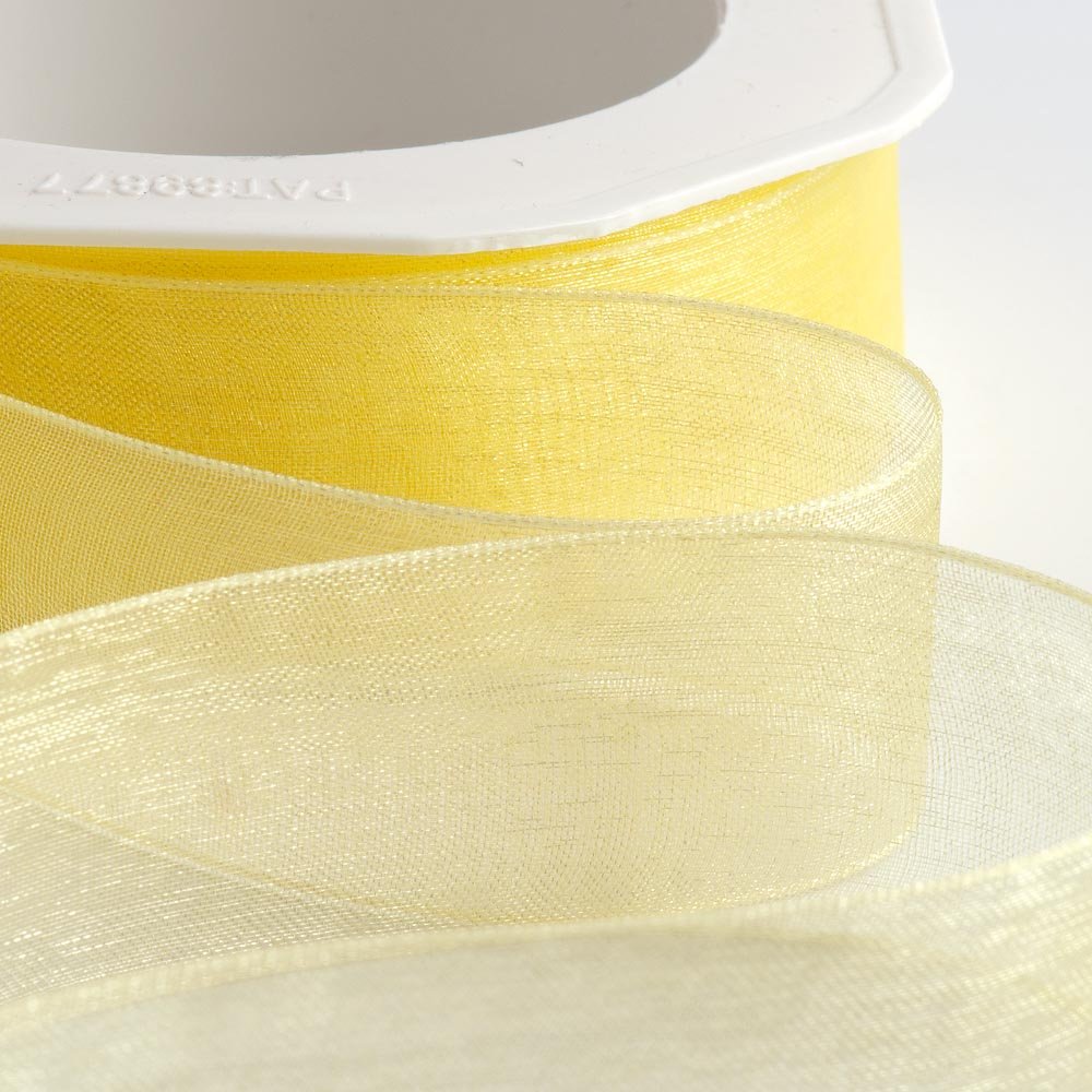 Italian Options Organza Chiffon Ribbon, Sheer Organza Ribbons for Gift Wrapping, Presents, Crafting, Wedding, Flower Bouquets, Birthday, Decorations, Décor, 38mm x 20 Metre Roll, Lemon