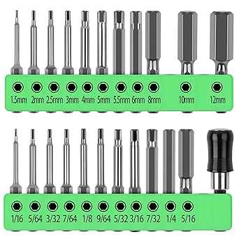 SWANLAKE 23-Piece Hex Head Allen Wrench Drill Bit Set, S2 Steel, Metric & SAE Hex Bit Set, 2.3