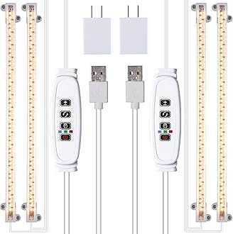 Two Strip Growing Lamp 2-Pack for Indoor Plants, 3500K Full Spectrum LED Grow Light Strips with Auto ON/Off 3/9/12H Timer & 10 Dimmable Levels for Green House Succulent (2 Head×2 Pack)