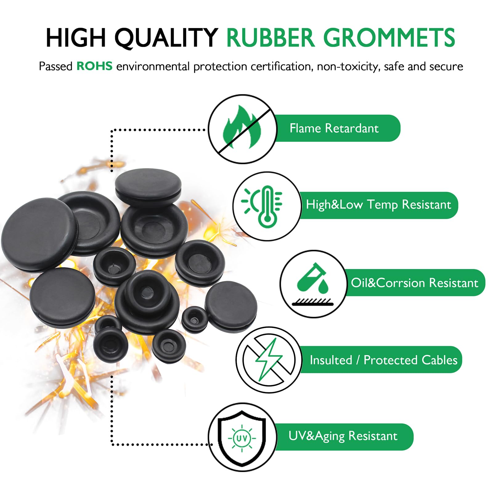 Rubber Grommet Assortment 170-Piece Assortment Kit Of Black Rubber ...