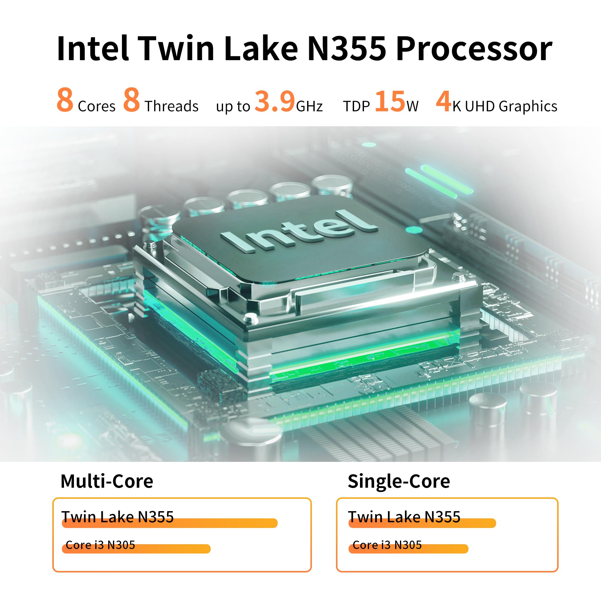 CWWK N355 Mini PC (Upgraded N305) X86-P5 Pocket-NAS, 4 x M.2 NVMe Mini Computer with 2 x i226-V 2.5GbE LAN, Barebone Micro PC DDR5 NO RAM/SSD/OS, WiFi7/BT5.4 Expandable, 2-Display