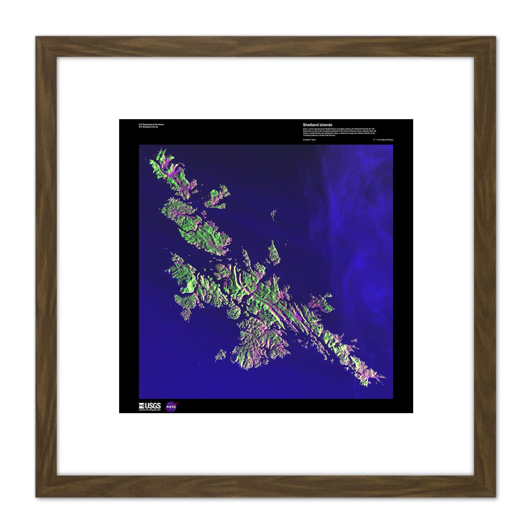 Artery8 Science Map Satellite Shetland Islands Scotland UK Replica 8X8 Inch Square Wooden Framed Wall Art Print Picture with Mount