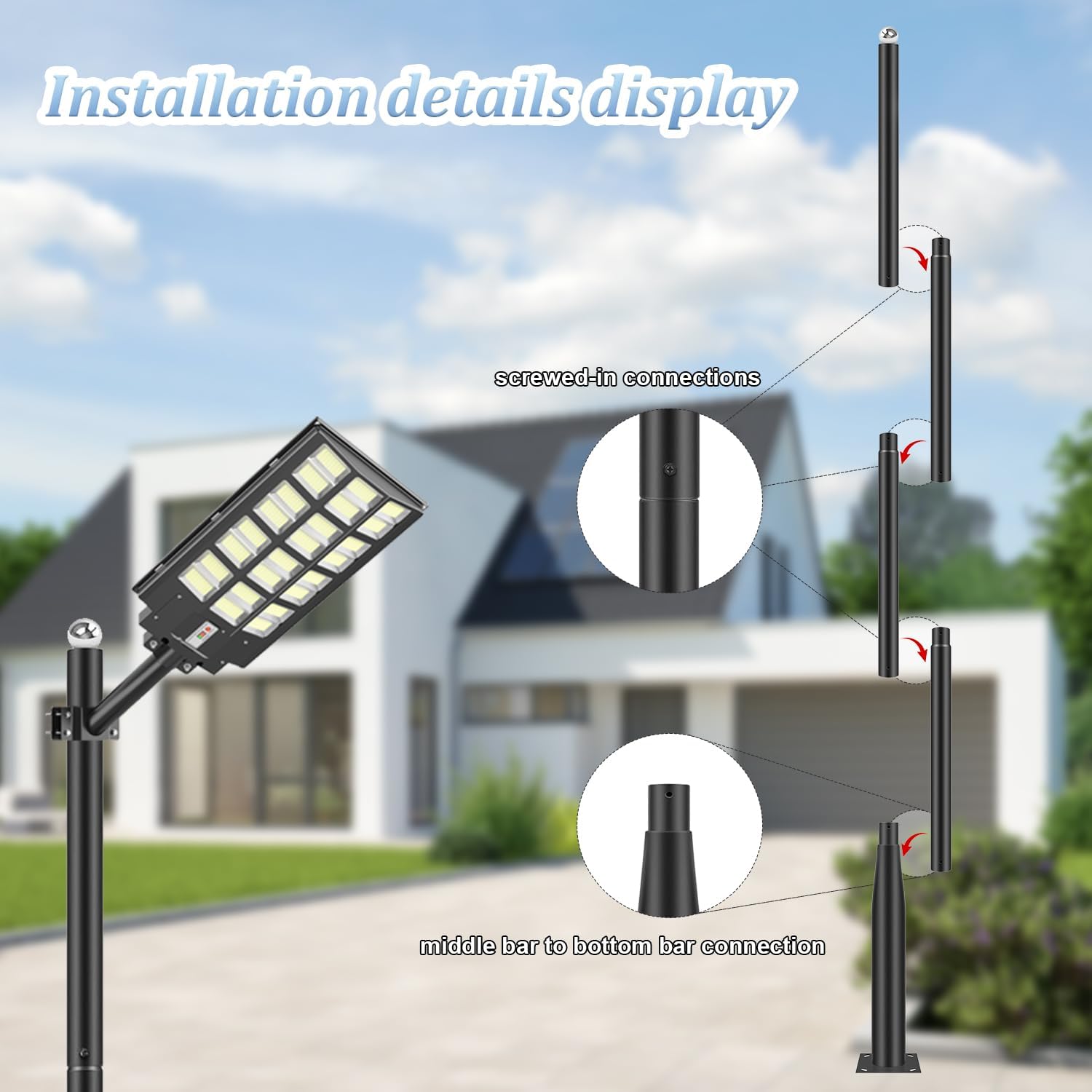 16ft Outdoor Street Light Pole - Galvanized Steel Lamp Post with Mounting Rebar Cage, Adjustable Height Heavy Duty for Parking Lot, Patio, Courtyard & Residential Areas (Black)