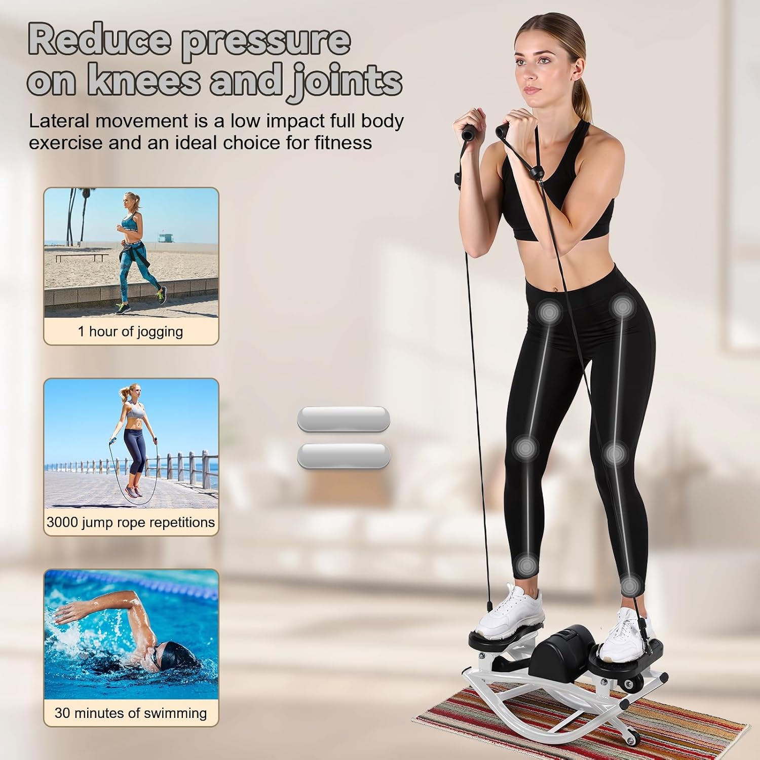 Rock Stepper Side to Side Lateral Rocking Fitness Stepper, Low-Impact Stair Step Workout Machine with Resistance Bands & LCD Monitor for Home Gym, 15 Minutes for Full Body Workout