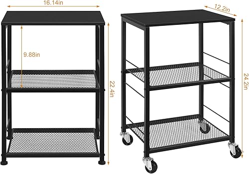 Miniatura 12 de ETELI Mesa auxiliar de 3 niveles, pequeña con ruedas, mesa auxiliar con estantes de almacenamiento, mesita de noche blanca para cocina, dormitorio,
