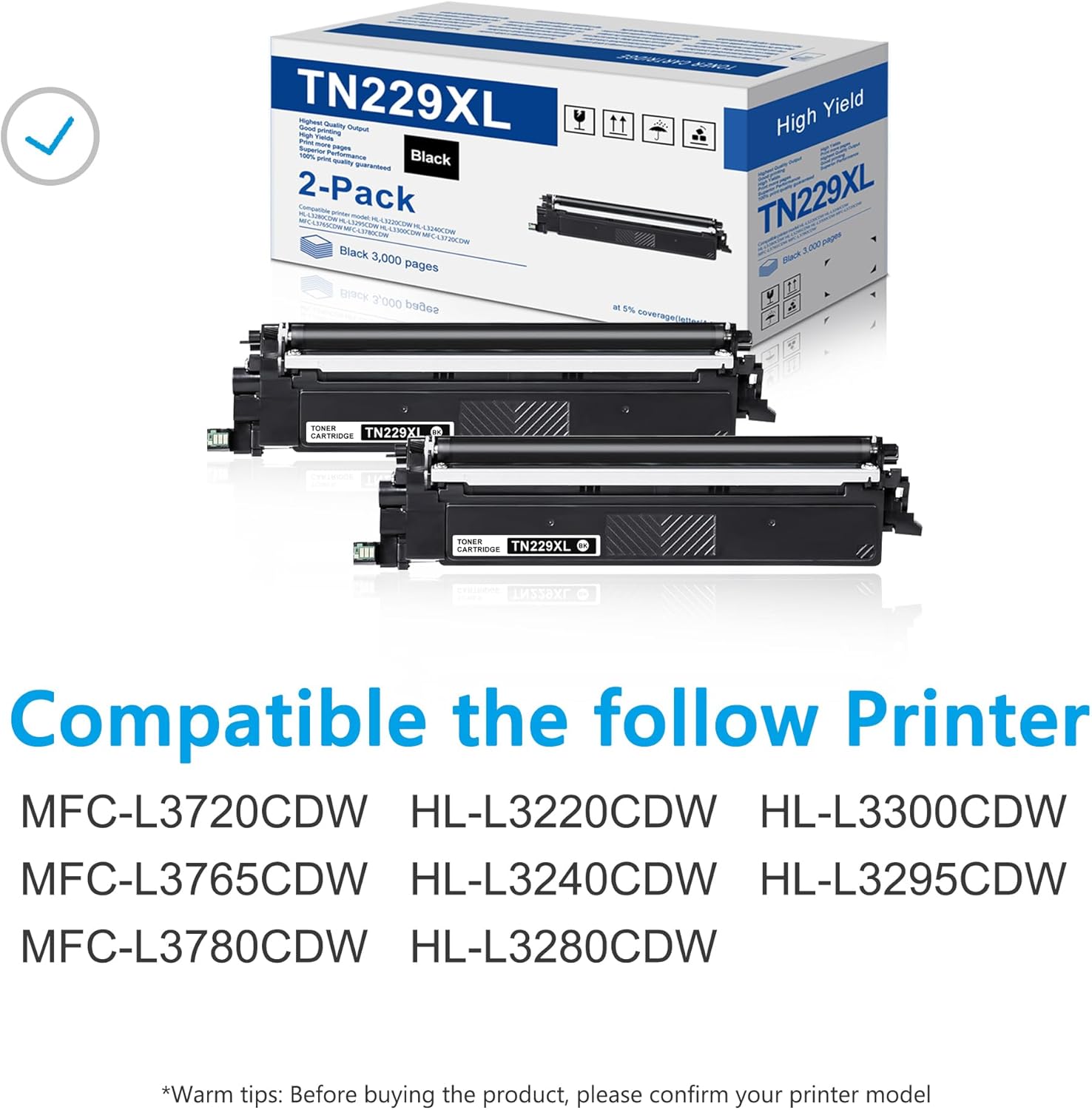 TN229XL High Yield Toner Cartridge Replacement for Brother TN229XLBK TN229 Black Toner for HL-L3280CDW MFC-L3720DW MFC-L3780CDW HL-L3220CDW HL-L3300CDW Printer (2-Pack)