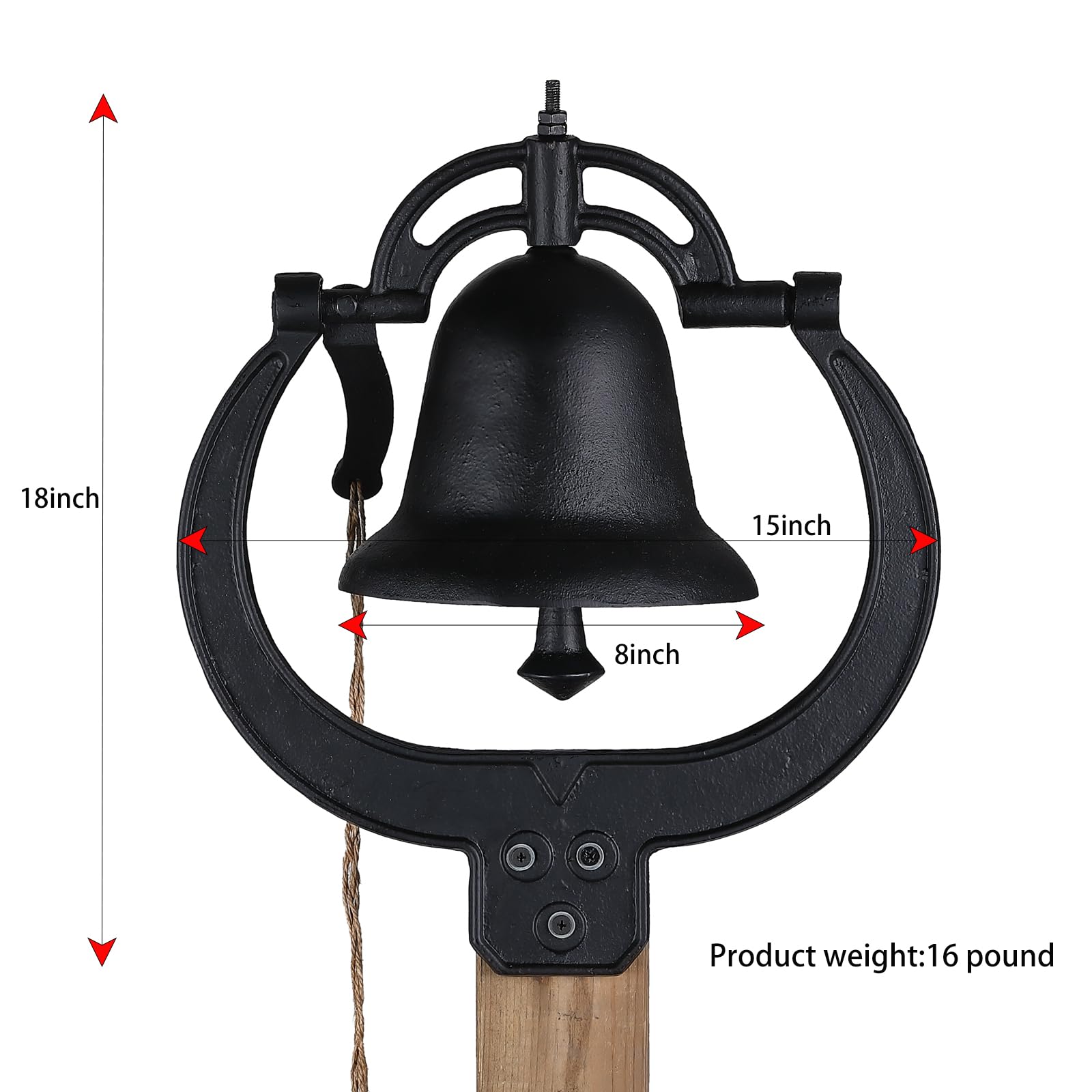 Wenbery Large Vintage Cast Iron Farm School Church Dinner Bell, Rustproof & Durable Rustic Decor, Black