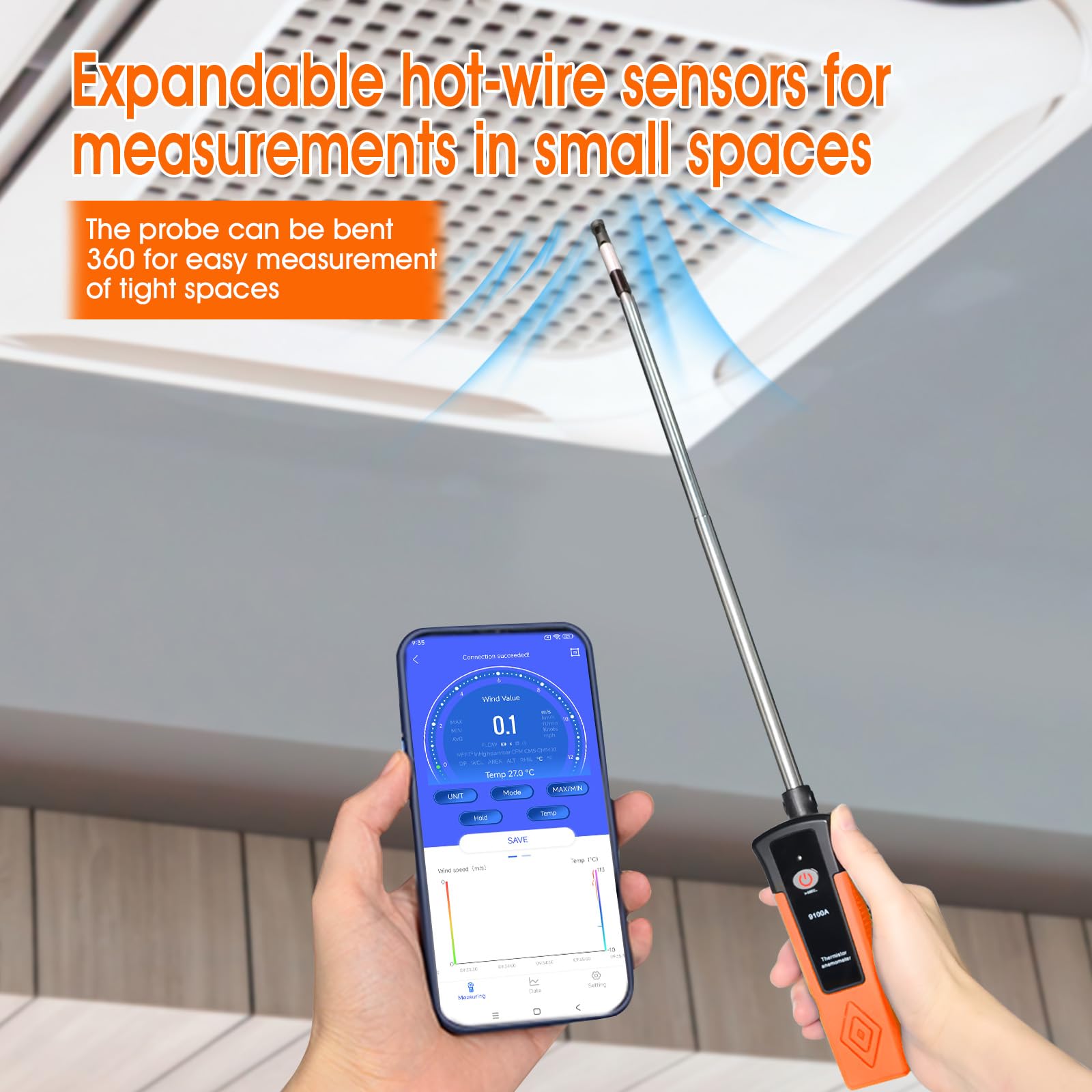 Hotwire - Anemómetro con Bluetooth, medidor digital de velocidad del viento