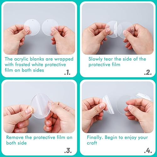 Miniatura 4 de Audab - Llavero de acrílico, 120 llaveros en blanco para kit de vinilo, incluye 30 discos acrílicos, 30 borlas de llavero, 30 anillos dorados y 30