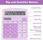 Cute Purple Desktop Calculator with Big Buttons, Dual Power Source, Solar and Battery, Large Display Screen - Perfect for Office, Teachers, and Students