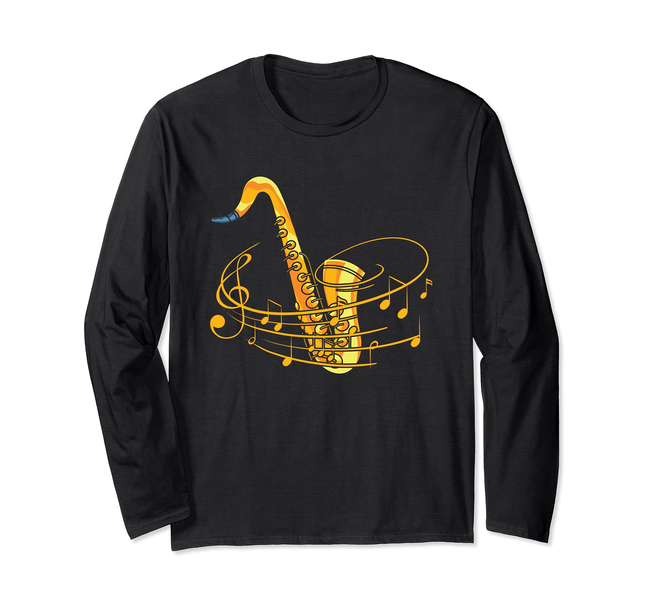 Musician Saxophonist Jazz Music Notes Sax Player Saxophone Long Sleeve T-Shirt, Black