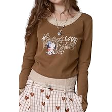 Womens Long Sleeve Graphic Tee Brown Lace Trim Fake Two Piece Layered Y2K Fairy Grunge Coquette Aesthetic Top