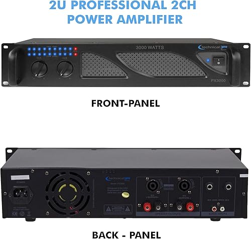 Miniatura 2 de Technical Pro Amplificador de potencia profesional de DJ de 2 canales de 3000 vatios 2U con ventiladores de doble velocidad de enfriamiento y