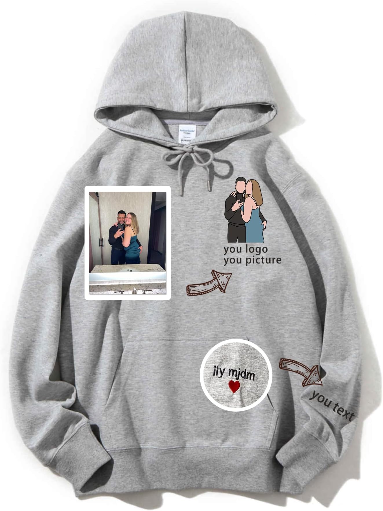 DIY custom hoodie design your own High-end color embroidery customization photo Valentine's Day gift T-shirt sweatshirt on sleeve(diy)