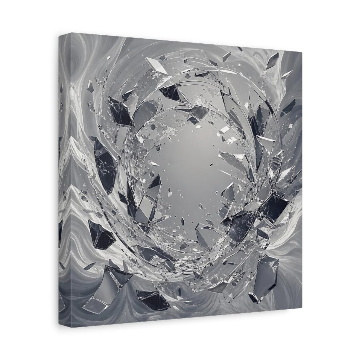 Tableau verre brisé abstrait noir et blanc 30x30 cm pour salon - 8