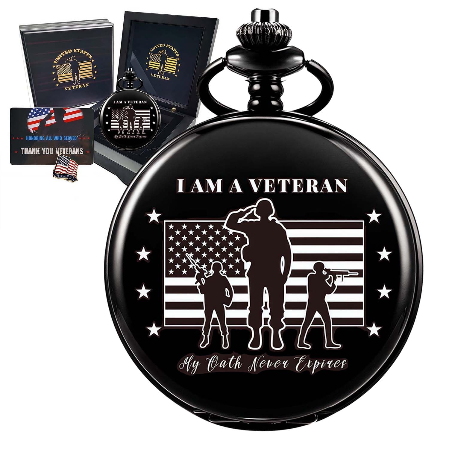 Veterans Gifts, Pocket Watch for Veterans with Military Badge Black Gift Box, Best Veterans Day Gifts Style1-image-25