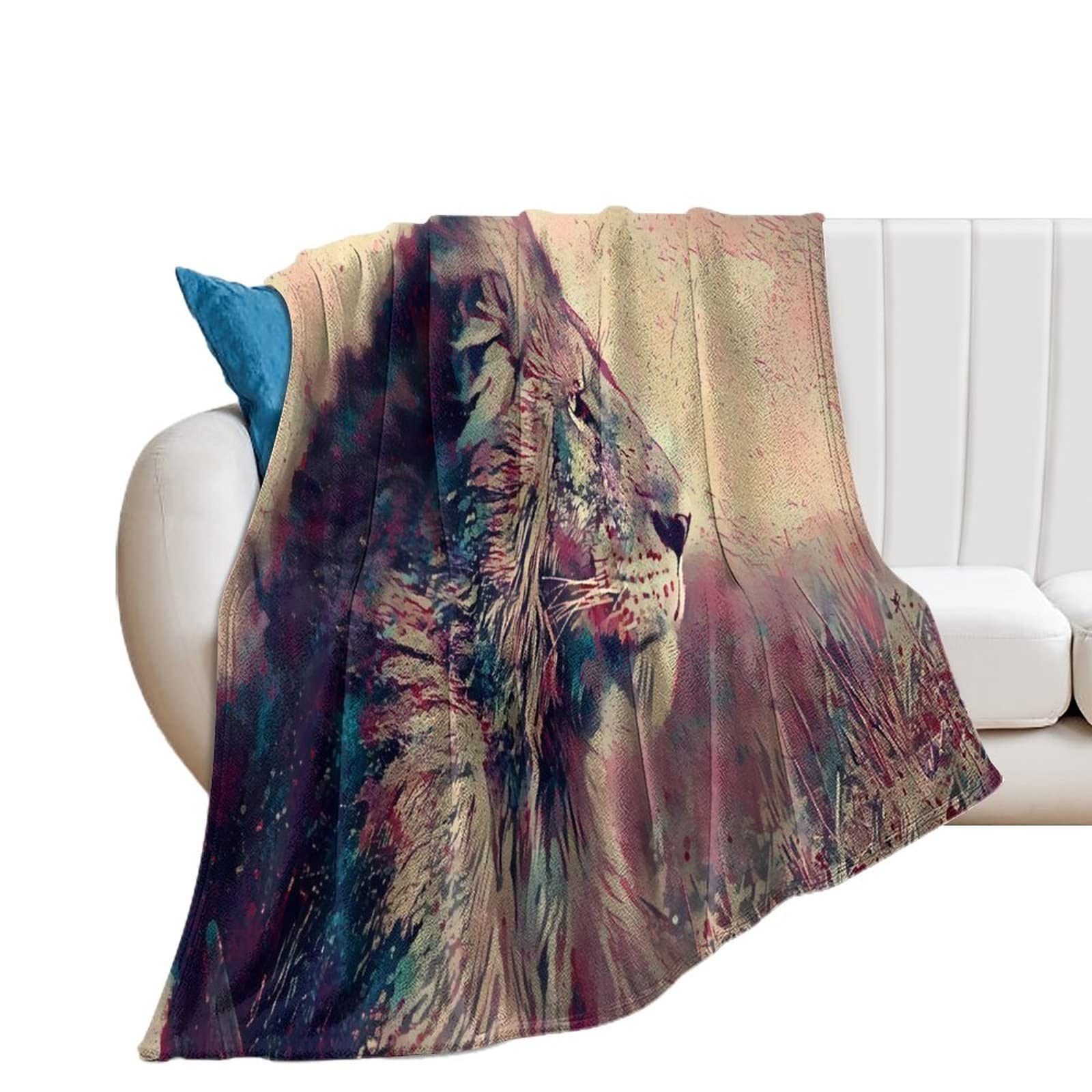 Couverture en peluche respirante lion imprimé au design artistique