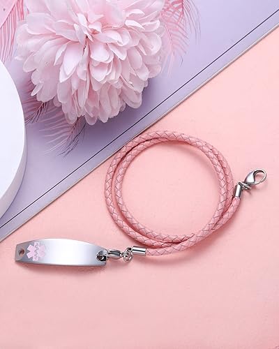 Miniatura 4 de Pulseras de alerta médica con grabado gratuito para mujeres y hombres con cuerda de cuero Rolo Pulsera de repuesto intercambiable Etiqueta de