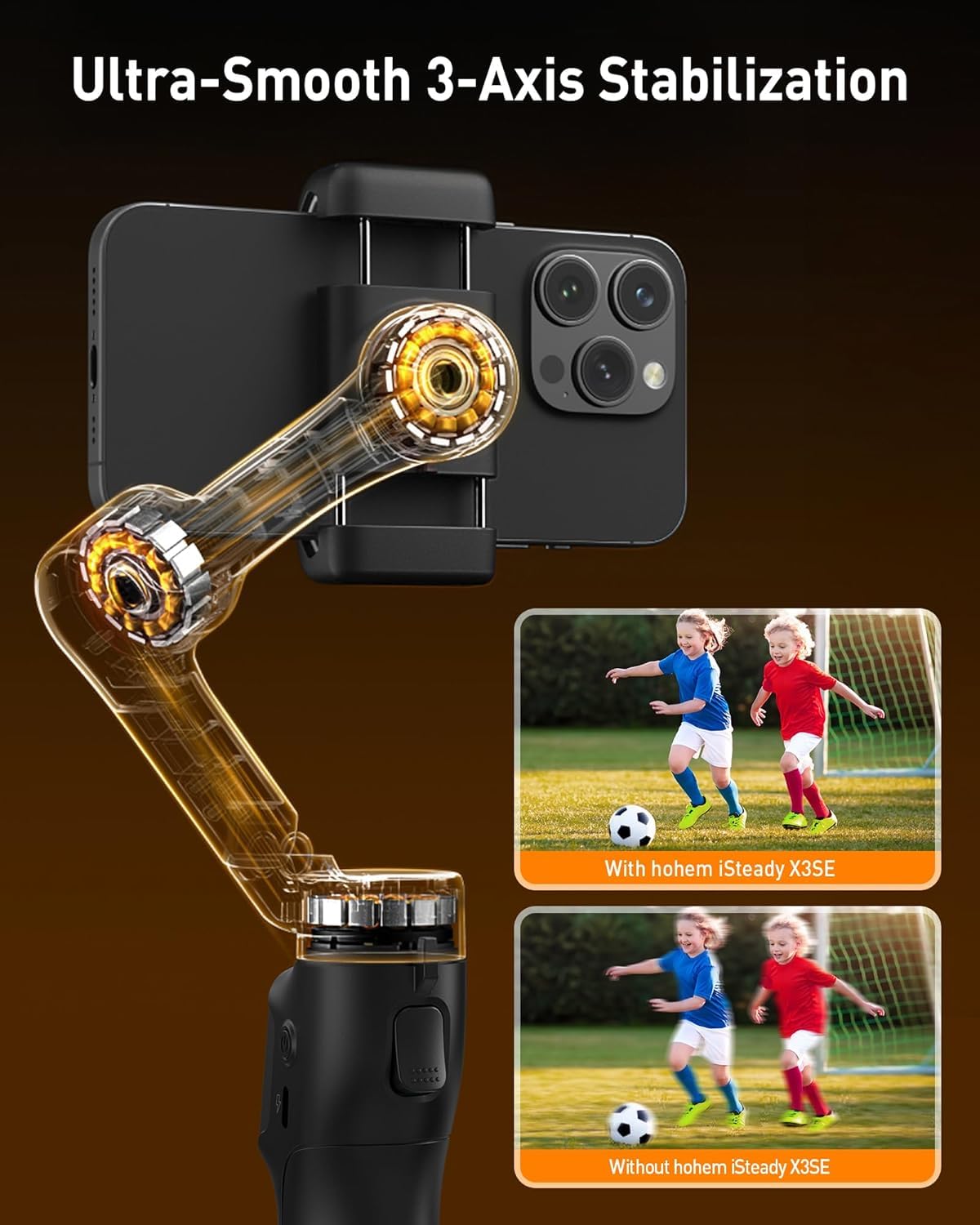 hohem iSteady X3 SE - Stabilizzatore cardanico per iPhone, stabilizzatore per telefono con telecomando staccabile, portatile, pieghevole, a 3 assi, per Android e iPhone 16 15 Pro Max, ideale per