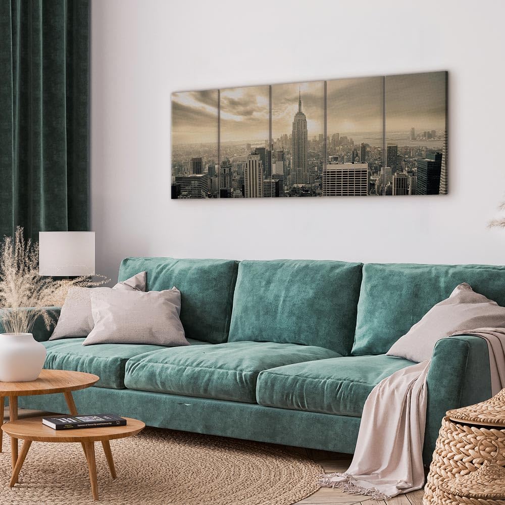 murando Quadro New York 225x90 cm 5 pezzi Stampa su tela XXL Immagini moderni Murale Fotografia Grafica Decorazione da parete Skyline NYC Citta City Manhattan d-B-0081-b-o