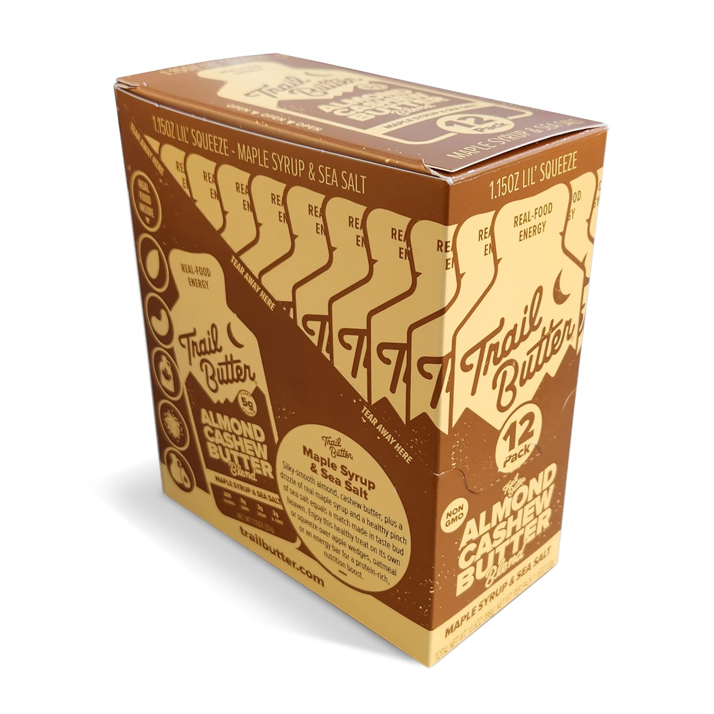 Trail Butter Lil’ Squeeze Nut Butter Energy Pouches, 1.15oz (12-Pack) – Real Food Endurance Fuel, Protein Snack for Hiking, Running, Cycling & Travel – 5g of Protein per Pouch – Maple Syrup & Sea Salt