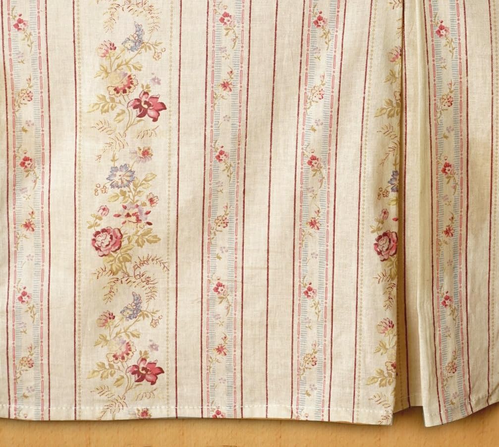 Finely Stitched Cottage Romantic Tailored Bed Skirt 15 inches Drop Floral Roses Print Pattern Cream Yellow 100 Cotton Queen Size