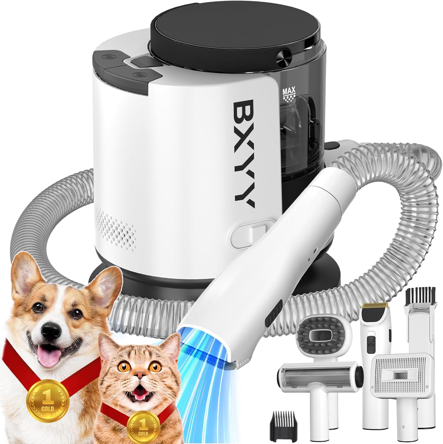 Pet Grooming Vacuum, Dog Hair Vacuum Groomer, 12000Pa Strong Suction Hair Clipper Combs, 1.5L Capacity Pet Grooming Tools for Shedding, Dog Grooming Kit for Pet, 5 Grooming Tools