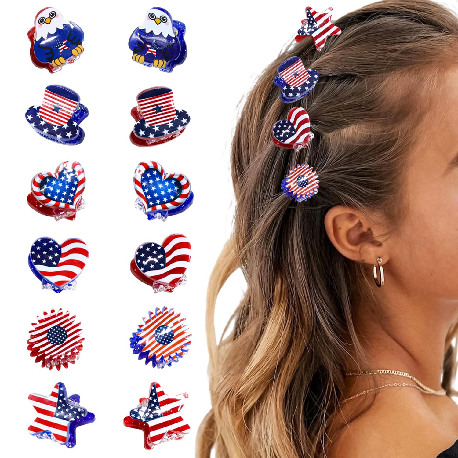 Photo 1 of Mtruil 12 Pcs Patriotic Hair Claw Clips
