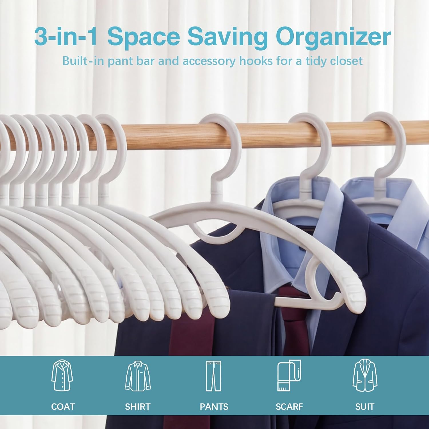 Plastic Clothes Hanger, Extra Thick Plastic Wide Shoulder Adult 360 Degrees Rotate Slip Resistant Standard Clothing Hanger Ideal for Everyday Use Blue 10 Pack - Image 5