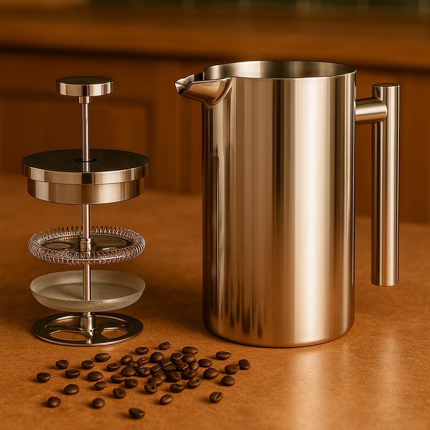 Red Ember Stainless Steel French Press 1L Cafetiere – Double Wall Insulated Coffee Maker, Unbreakable & Rust-Proof with 3-Layer Filter for Smooth, Rich Brew – Ideal for Home, Camping & Gifts