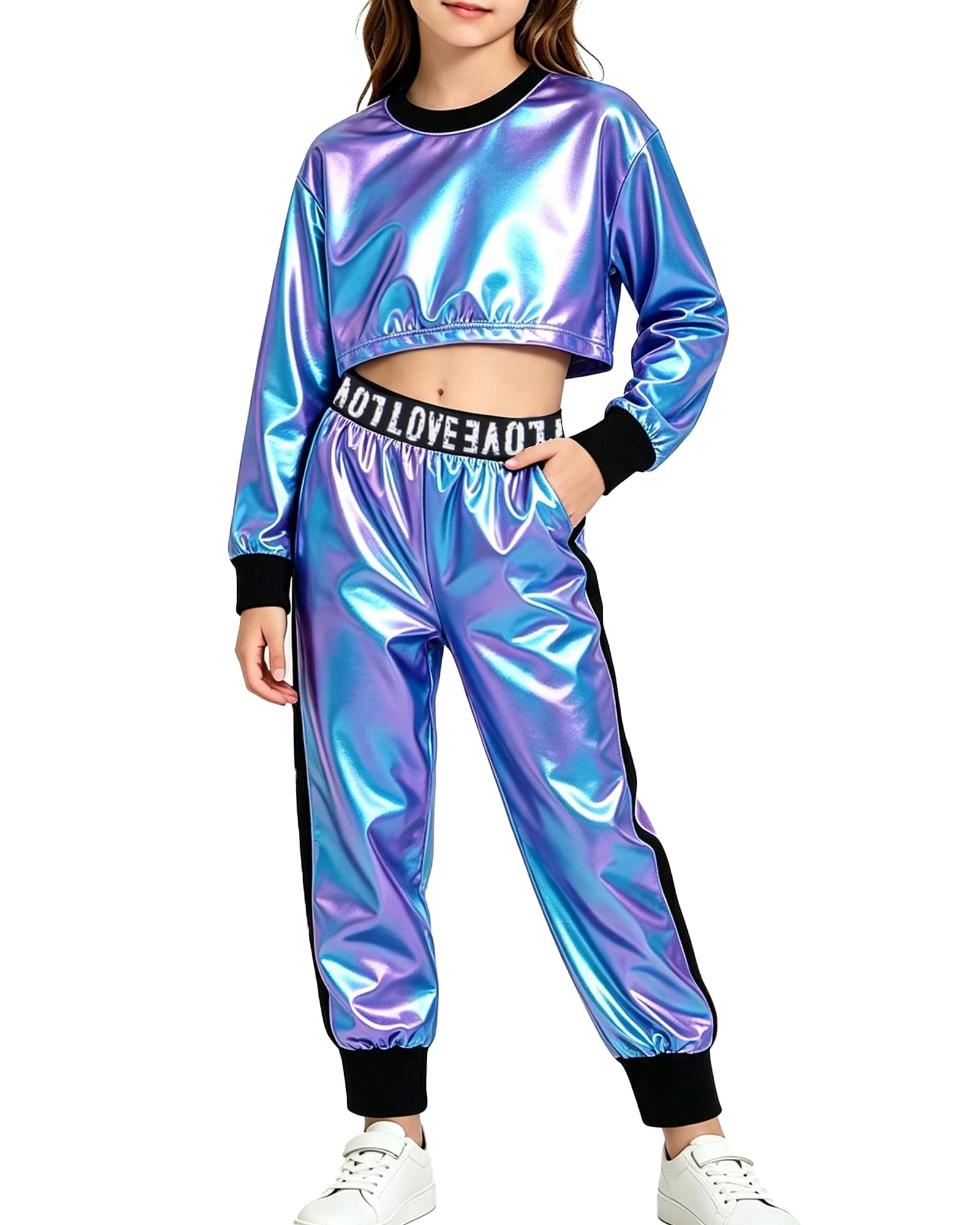 Betusline Girls Sweatsuit, Long Sleeve Crop Top Jogger Pants, 4T-14Y