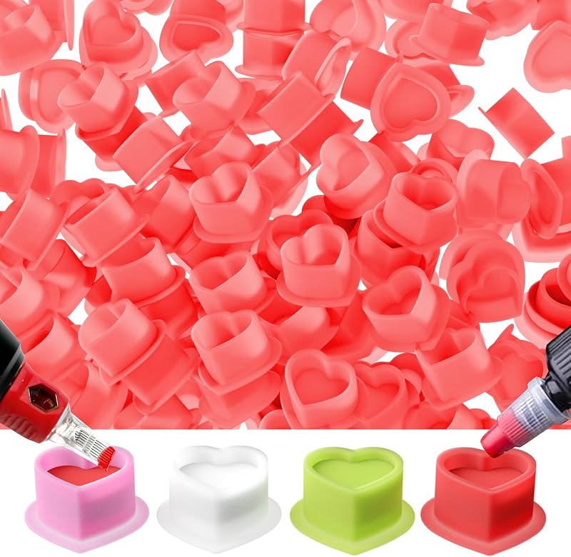OZER Copo descartável de silicone em formato de coração para tinta de tatuagem, vermelho, pacote com 200