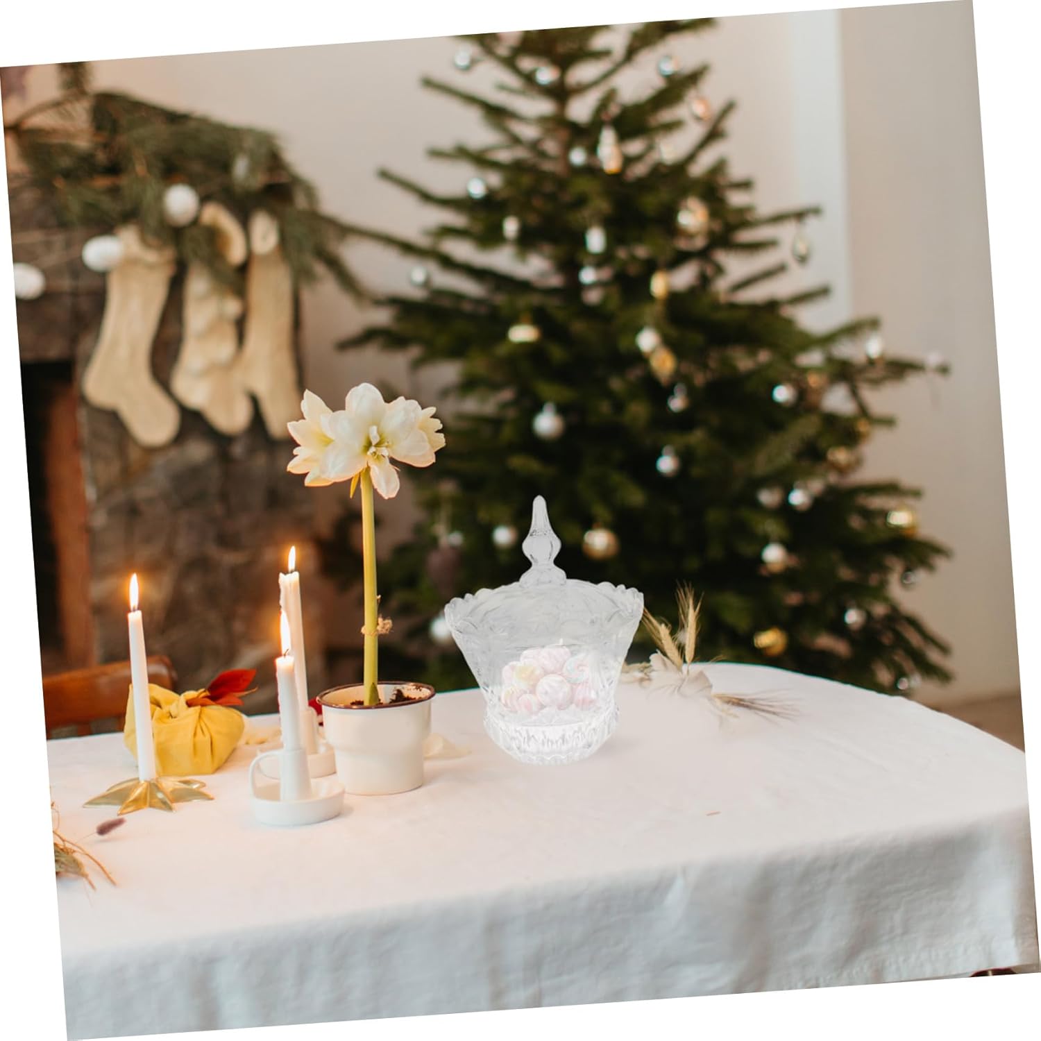 Luxshiny Decorative Glass Candy Dish with Lid for Home Office Storage Sugar Bowl for Treats Elegant Wedding Clear Container for Candy Cookies and Jewelry