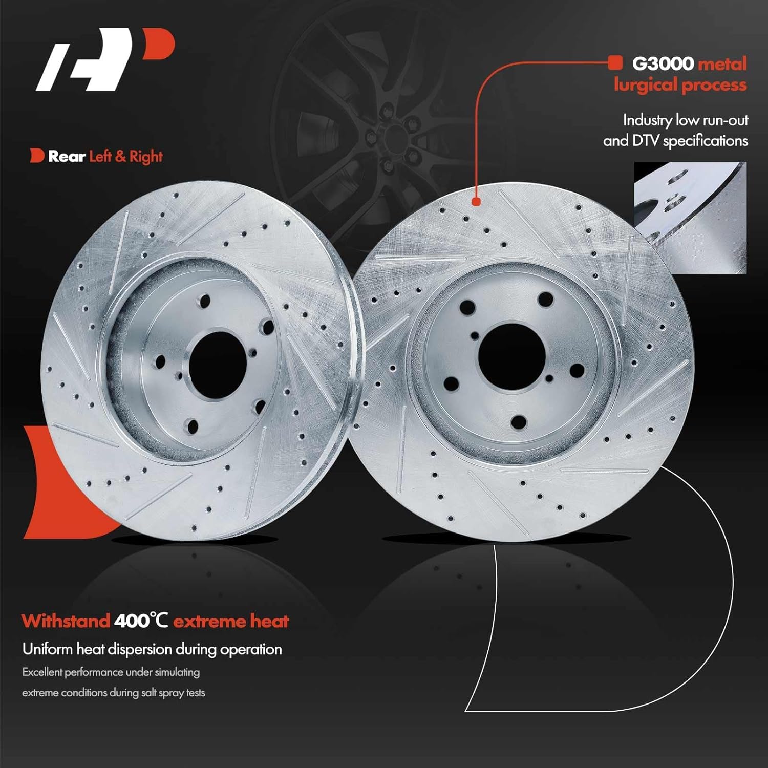 A-Premium 11.56 inch (293.5 mm) Front Drilled and Slotted Disc Brake Rotors + Ceramic Pads Kit Compatible with Select Subaru Models - Legacy 2016 2017 2018 2019, 6-PC Set