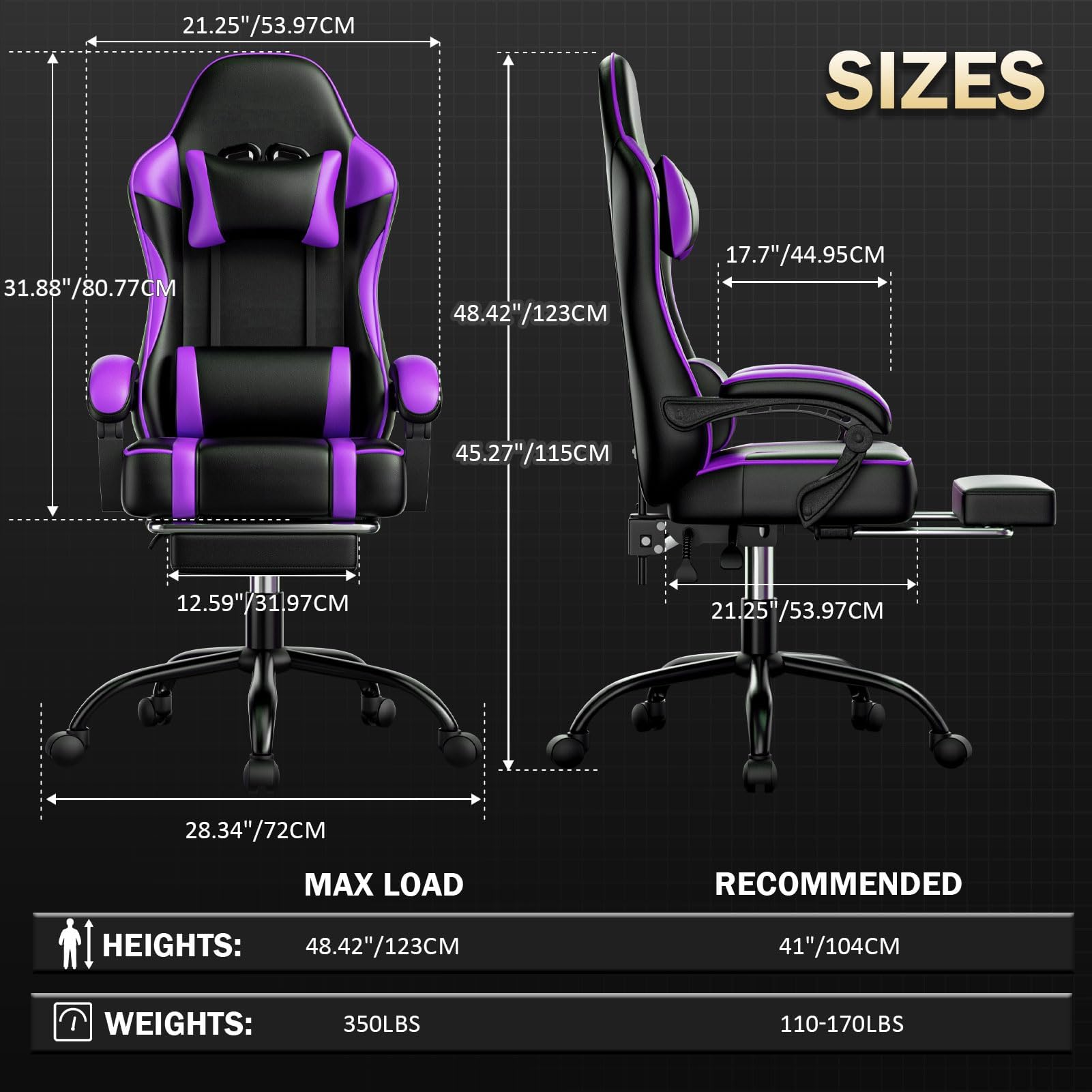 Sedia Gaming Ergonomica, Poltrona Gaming con Schienale Regolabile, Sedia da Gamer con Poggiatesta e Supporto Lombare, Sedia Gamer in Pelle Sedia Gaming con Poggiapiedi (Viola)